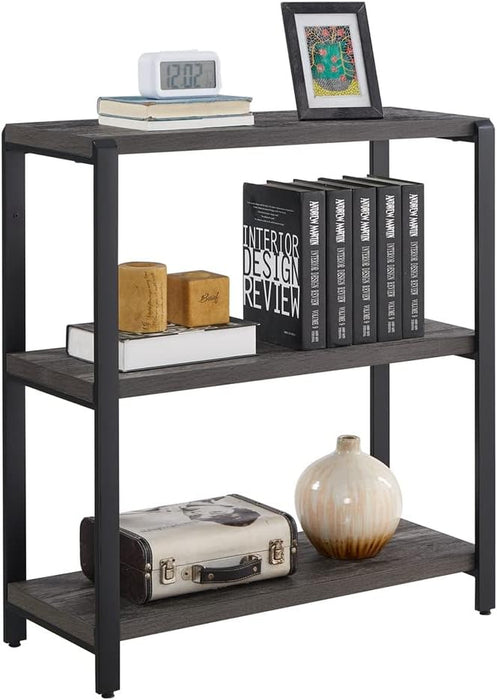 Grey 3-Tier Industrial Bookshelf For Office Storage
