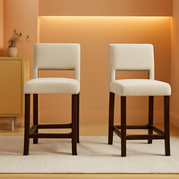 24.5" Counter Height Bar Stools Set of 4, Linen Barstools with Back, Rubber Wood Legs, Max Load 400 Lbs, Modern Upholstered Bar Dining Chairs for Kitchen Island Pub, Beige