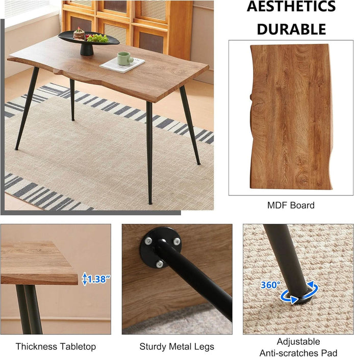 Modern Kitchen Dining Table Set for 4, 5 Pieces Wooden Breakfast Dining Table Set with 4 Upholsetered Boucle Dining Chairs Rattan Backrest,Metal Legs for Dining Room,Living Room