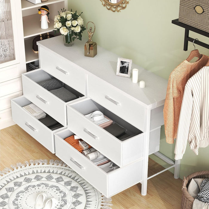 Large White Dresser for Bedroom 6 Drawer, Wide Fabric Dressers & Chests of Drawers Modern