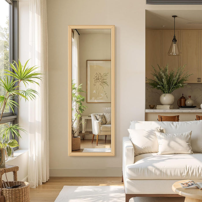 Wall Full Length Mirror, Standing Mirror Full Body, Large Floor for Wall Door Bedroom Bathroom Living Room with Wooden Frame(With Stand,56X20)