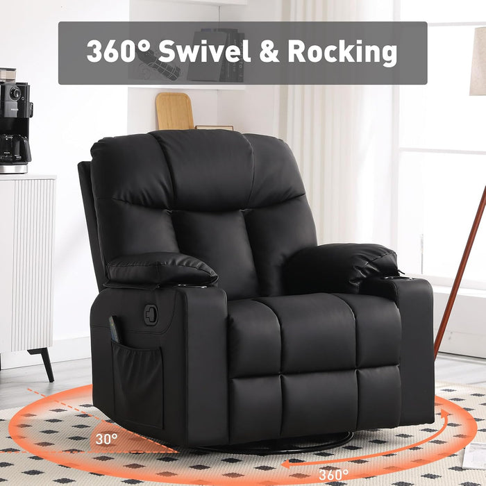 Oversized Swivel Rocker Recliner, Rocking Recliner Chair, Black
