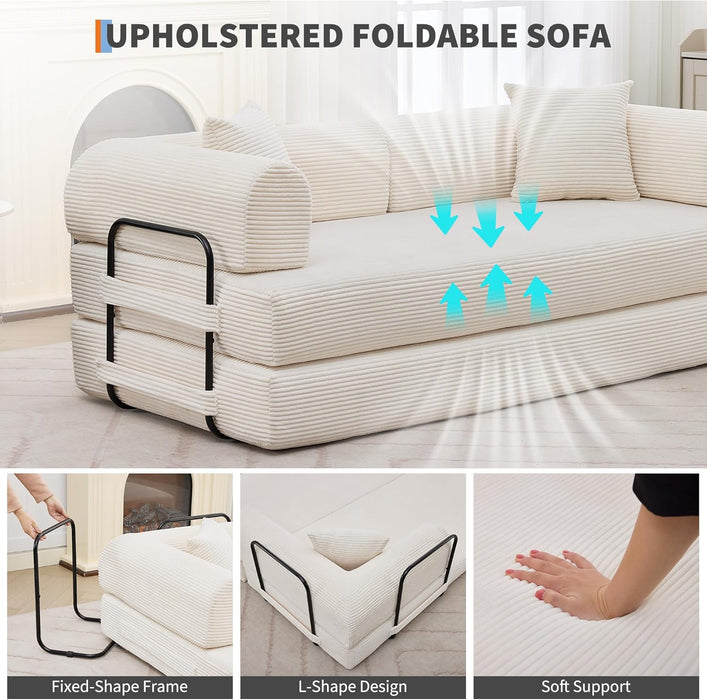 79 Inch ConvertibleSofaBed Beige Upholstery Comfort