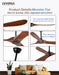 72 Inch Outdoor Ceiling Fan No Light,Solid Wood Ceiling Fans without Lights with Remote Control/Wall Control,Large 3 Blades Walnut Propeller for Patio,Porch,Living Room,Bedroom,Farmhouse