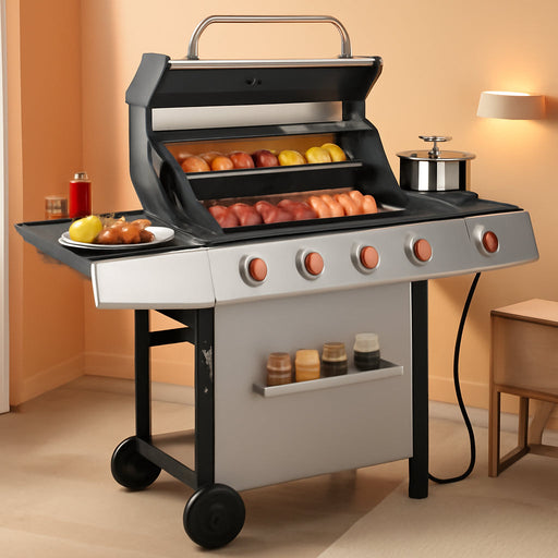 5-Burner Propane Gas Grill W/Side Burner & Charcoal Tray, 4-In-1 Outdoor BBQ Griddle Combo, Heavy Duty Stainless Steel Double Lid, 448 Sq in Cast Iron Cooking Surface for Backyard Patio