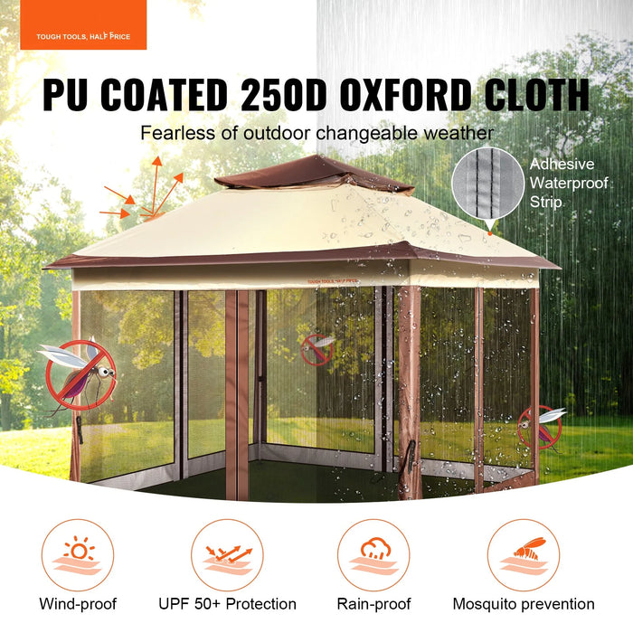 Patio Gazebo, 11 X 11 FT Pop up Gazebo Tent for 8-10 Person, with Mosquito Netting, Metal Frame, and PU Coated 250D Oxford Cloth, Outdoor Canopy Shelter