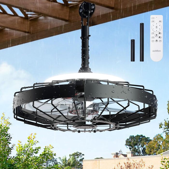 20 Inch Outdoor Ceiling Fan with Light for Patio, IP65 Waterproof Plug in Caged Hanging Fan, Remote Control, 3 CCT, 6 Speeds Reversible Outdoor Fan for Gazebo, Pergola, Porch