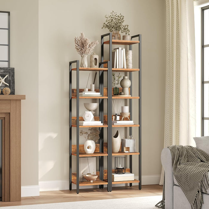 Bookshelf, 5-Tier Bookcase, Standing Book Shelf for Small Space, Storage Shelf Organizer, for Living Room, Bedroom, Study, Balcony, Rustic Brown and Black BKHR5501
