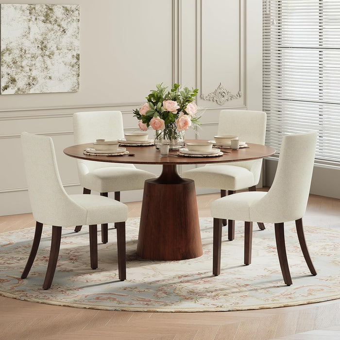 Wooden Dining Chairs Set of 4, Upholstered Kitchen & Dining Room Chairs with Solid Wood Legs Curved Backrest Farmhouse Accent Chair for Dining/Kitchen/Living Room, Beige
