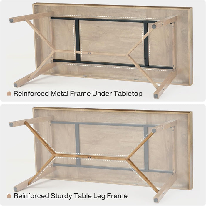 70.9-Inch Dining Table for 6-8, Large Farmhouse Kitchen Table with Reinforced Metal Legs for Kitchen & Dining & Living Room, Natural