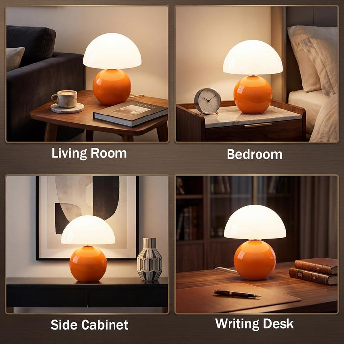 Orange Glass Mushroom Table Lamp Nightstand Bedroom