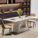 Dining Table for 4-6 People, 63 Inches Dining Room Table with Wooden Triangle Pedestal Base, White Faux Marble Rectangle Dinner Kitchen Table for Dining Room, Kitchen, Living Room