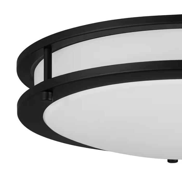 Flaxmere 14 In. Matte Black Dimmable Integrated LED Flush Mount Ceiling Light with Frosted White Glass Shade