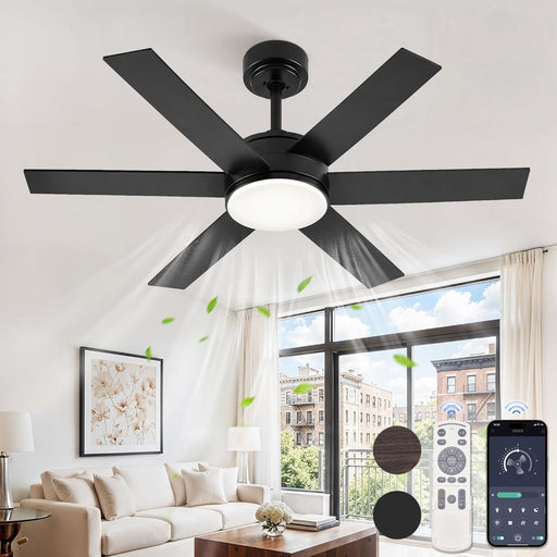 42'' Ceiling Fan with Lights and Remote, Reversible 6 Blades & Dimmable 3-Color Modern Fan for Patios, DC Motor Large Ceiling Fan for Indoor or Outdoor, Black