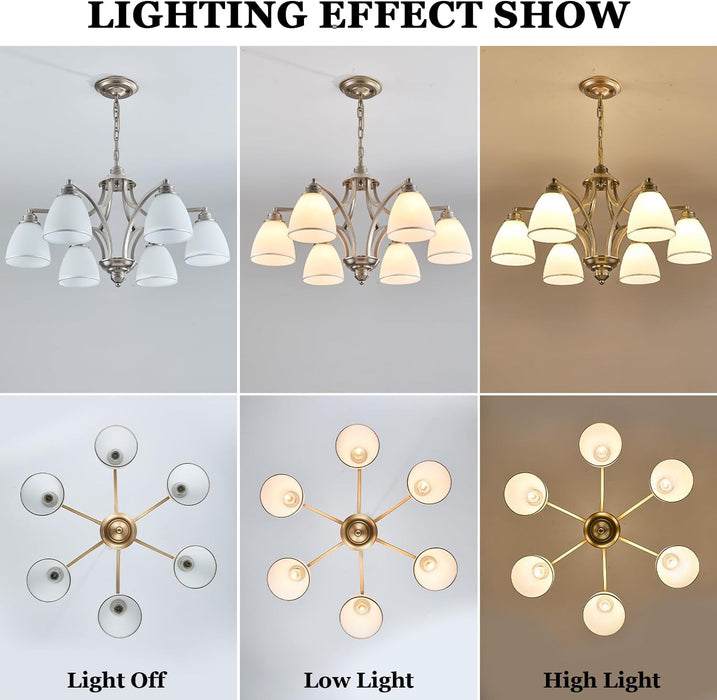 Brushed Nickel 6Light Farmhouse Chandelier Milk Glass