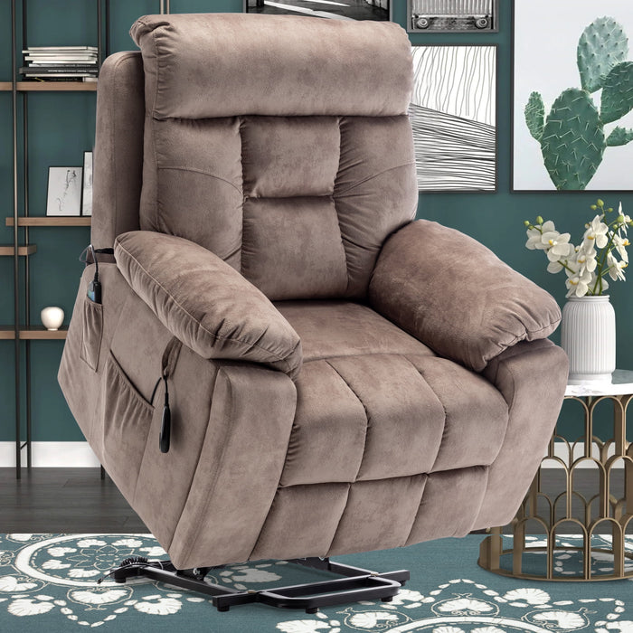 Oversized Electric Massage Lift Chair, Large Power Lift Recliner with Heat Therapy, Fabric Reclining Sofa with Remote, Hidden Cup Holder and Side Pocket for Elderly Seniors, Antique Brown