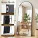 76"X34" Arched Full Length Mirror with Stand, Free Standing Leaning Wall Mounted Aluminum Alloy Frame Mirror for Bedroom Living Room Cloakroom, Black