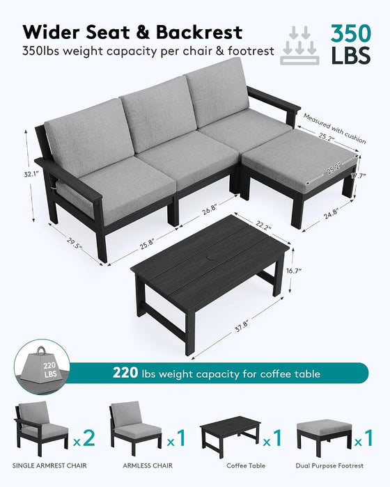 HDPE Outdoor Sectional with Ottoman & Coffee Table