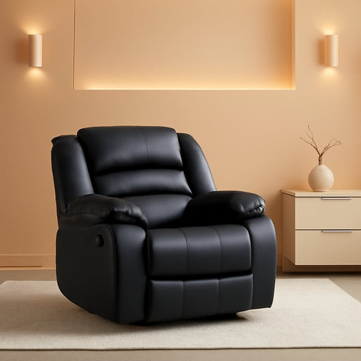 Black Recliner Chair Set of 2, with Overstuffed Arm and Back, Breathable Faux Leather Manual Reclining Chairs, Living Room Single Sofa Recliners