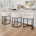 Counter Height Bar Stools Set of 3, Modern Barrel Counter Stools with Backrest and Arms, Black Metal Frames, Linen Fabric Upholstered Accent Barstools for Kitchen Island, Beige