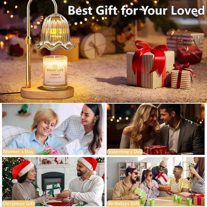 Crystal Candle Warmer Lamp with Timer & Dimmable Light, Wall Mount Option，Adjustable Height Wax Melt Warmer for Jar Candles – Amber Gold | New Upgraded Home Decor Gift for Women/Mom/Birthday