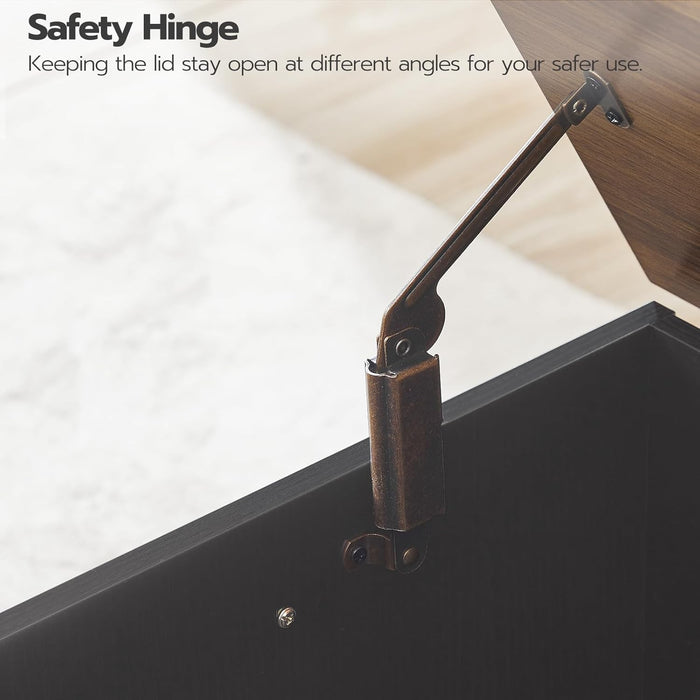 Storage Bench, 39.3" Retro Wooden Storage Chest, Wooden Storage Trunk, Toy Chest with Lift Top, Multifunctional Entryway Organizer, for Entryway, Living Room, Black and Walnut BH141CW01