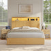 Full Size Bed Frame with Headboard and Storage Drawers, Full Platform Bed Frame with LED Lights and Charging Station, Fluted Wood Grain Design, No Box Spring Needed, Oak