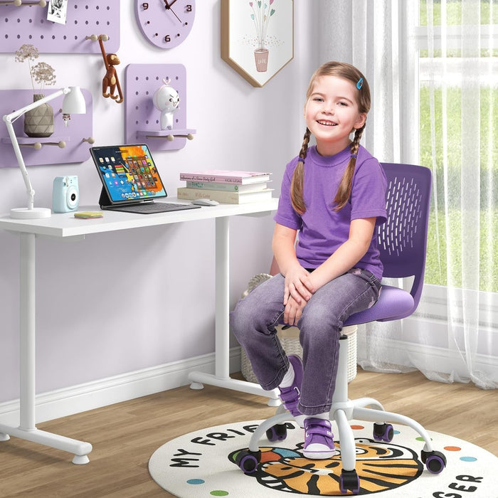 Kids Desk Chair, Adjustable Children Study Chair, Swivel Chair Armless Mesh Task Student Chair, Child Desk Chair with Adjustable Height & Lumbar Support Computer Chair (Purple)