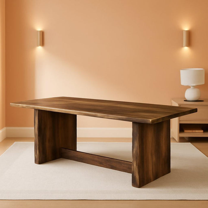 70.87-Inch Large Dining Table: Wood Long Dining Room Table for 6-8, Rectangular Farmhouse Kitchen Dinner Table with Solid Pedestal, Rustic Brown