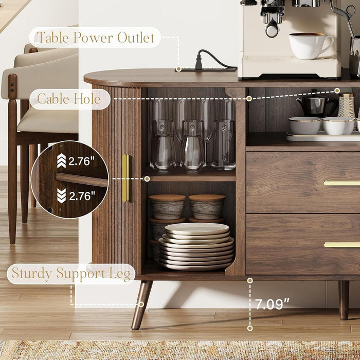 60" Sideboard Buffet Cabinet, Walnut Buffet Sideboard Storage Cabinet, Sliding Door & Adjustable Shelf, Mid-Century Modern Accent Coffee Bar Console Table for Kitchen, Entryway/Living Room/Dining Room