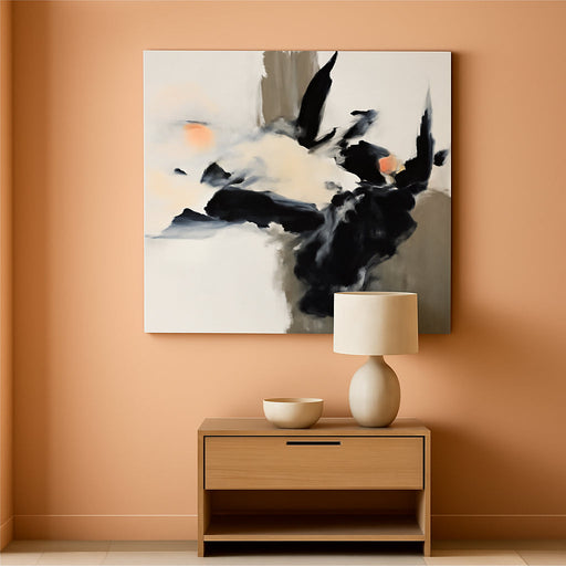 Abstract Canvas Wall Art Textured Extra Large 58“X29” Framed- Black Beige Brush Strokes Painting, Modern Splatter Artwork for Living Room Bedroom Home Office Luxury Wall Decor