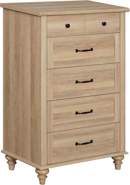 Oak Dresser for Bedroom with 5 Drawers, Tall Kids Dressers with Wide Chest of Drawers, Mid Century Modern Wooden Closet Storage Organizer, Small Dressers for Nursery, Living Room, Hallway