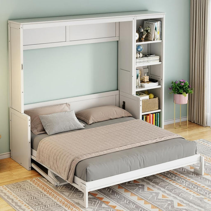 Queen Murphy Bed DeskWorkspace IntegratedBookshelf White