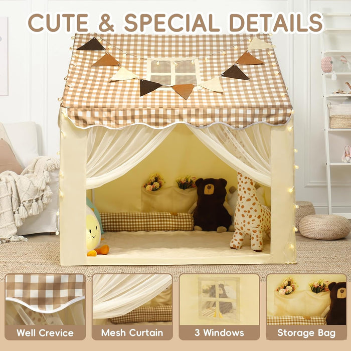 Playhouse for Indoor & Outdoor, with Star Light, Flags and Carry Bag, Washable Kids Tent for Girls & Boys (Lattice Top)