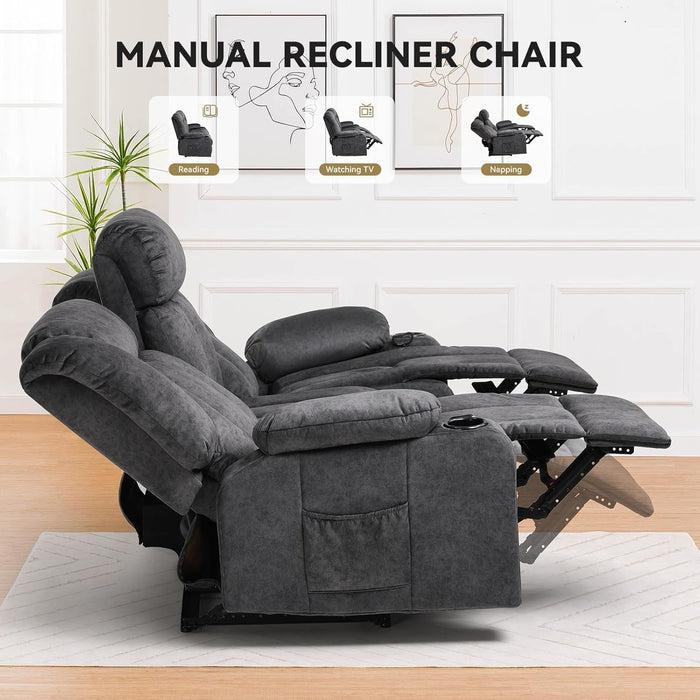 Living Room Furniture Sets Manual Recliner Sofa Set, Fabric Reclining Couch,Included Loveseat and 3 Seat Manual Recliner Sofa,Dark Gray(Sofa+Loveseat)