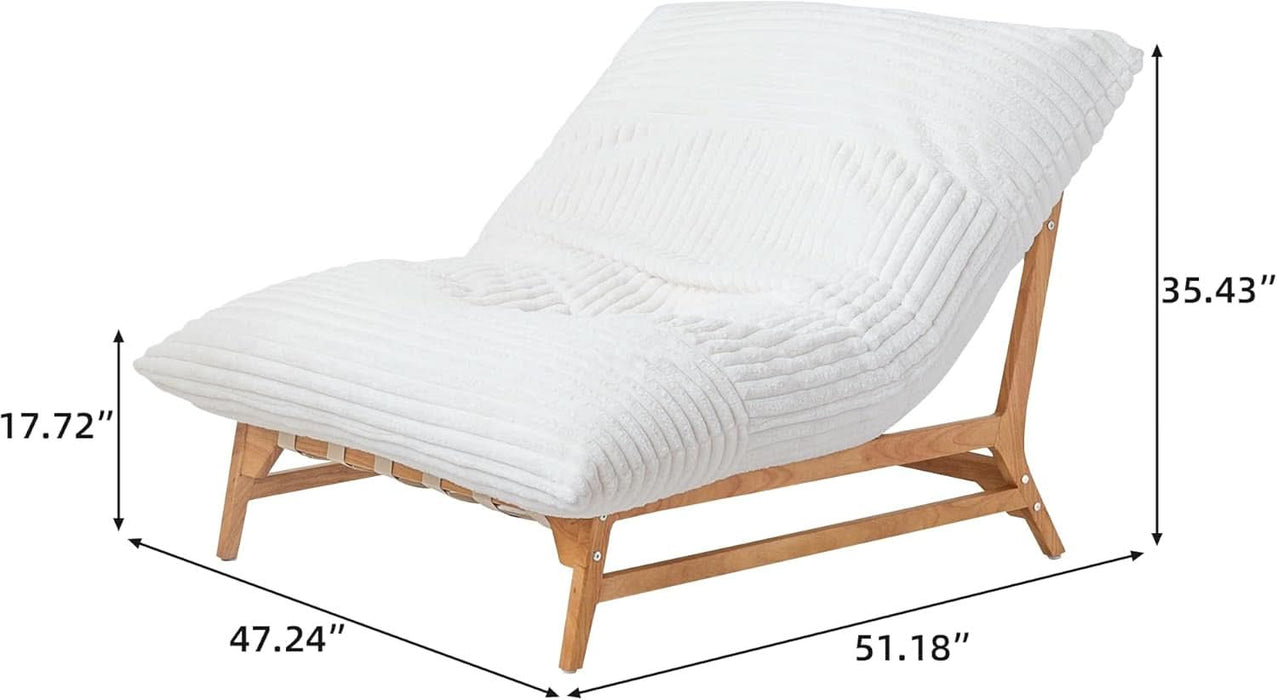 Oversized Chaise Lounge Chair Indoor, Modern 47.24" Plush Corduroy Deep Seat Reading Accent Chair, Comfy Giant Bean Bag Chairs for Adults, Single Sleeper Sofa Chairs for Living Room Bedroom, Beige