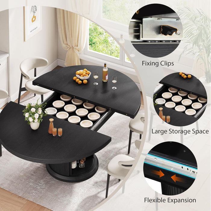 Extendable Circular Dining Table 47Inch Black Walnut