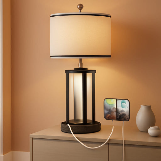 27Inch Tall Bedside Table Lamps with Charging Ports for Living Room,Traditional Lamp with Night Light for Bedroom Nightstand,Single Bronze