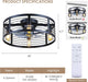 Caged Ceiling Fan with Light Flush Mount, 20 Inch Low Profile Black Fandelier with Remote, Bladeless Ceiling Fans with Lights for Bedroom Kitchen Dining Room (Bulb Not Included)