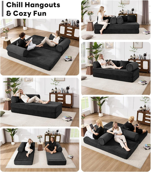 79Inch Convertible Sofa Bed Black Luxurious Comfort