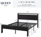 Queen Size Platform Bed Frame with Wooden Headboard and Footboard, Heavy Duty 12 Metal Slats Support, No Box Spring Needed, Under-Bed Storage, Noise Free, Easy Assembly, Black Oak