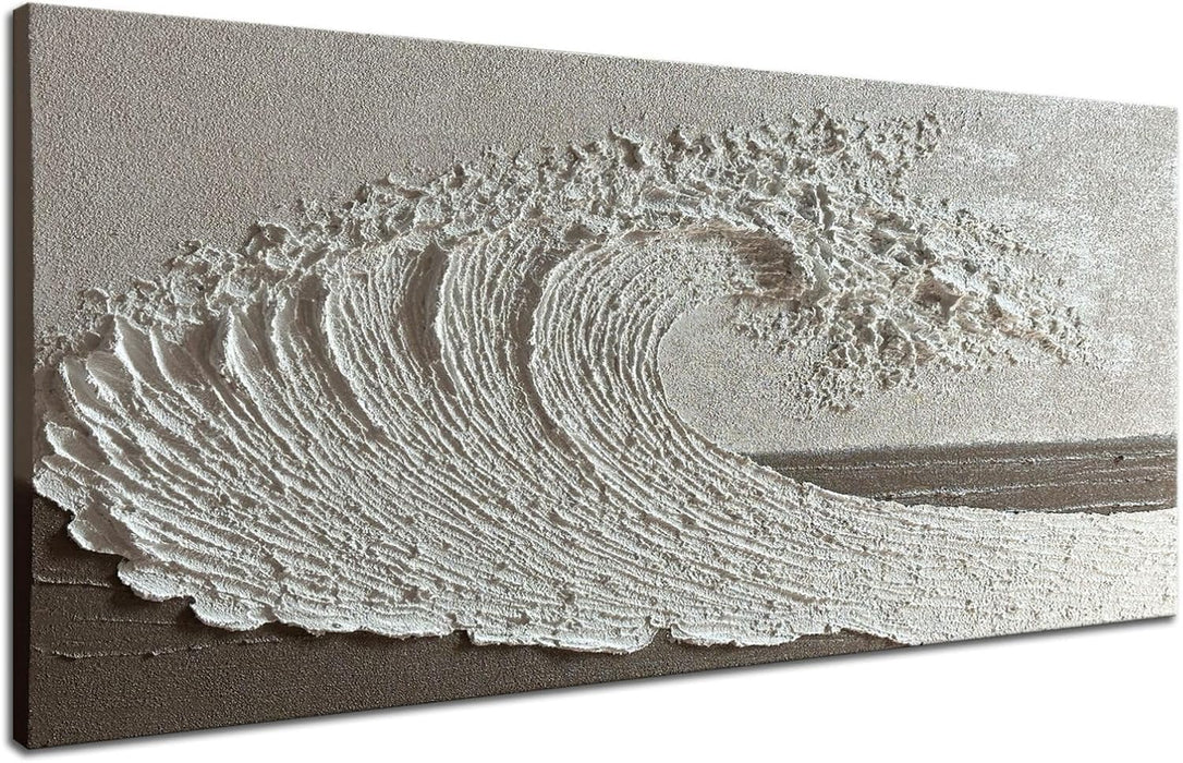 Abstract Ocean Wave Wall Art, White Textured Oil Painting on Canvas, Modern Minimalist Wall Decor