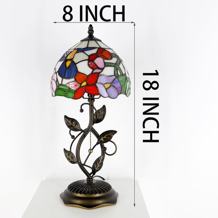 Tiffany Style Stained Glass Table Lamp Blue Hummingbird 18 Inch