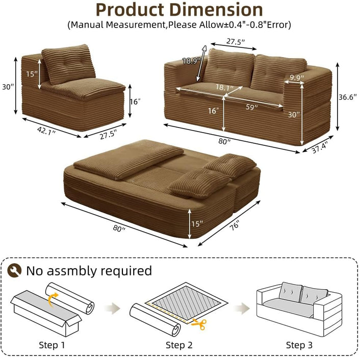 Camel King Size CorduroyFutonProLux SofaBed Chaise Lux