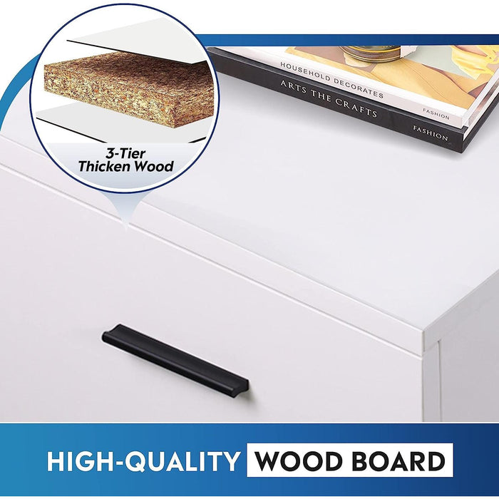 Mobile White Wood File Cabinet with Storage Drawers