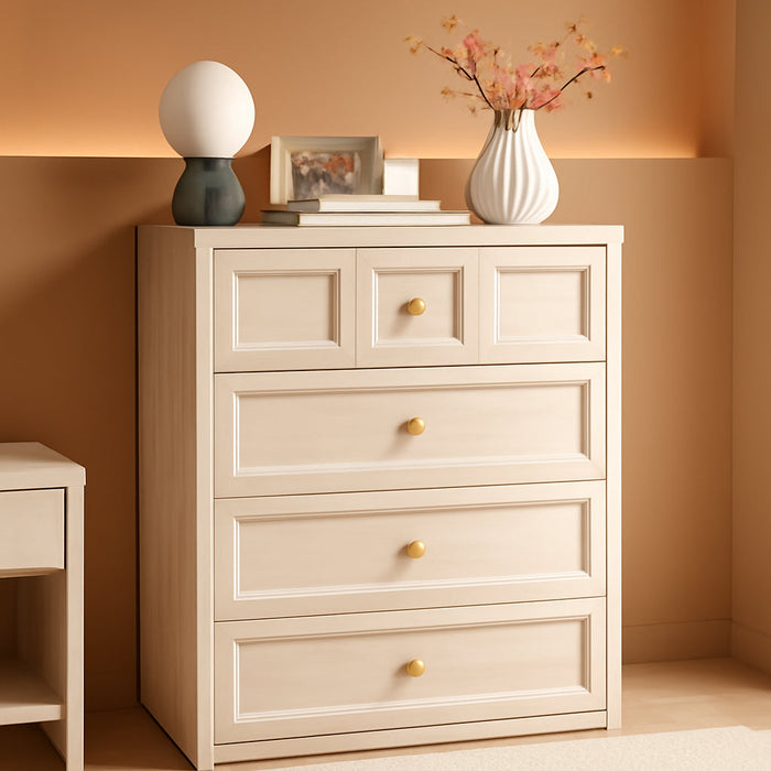 5 Drawers Dresser for Bedroom, 45.7" Tall Large Dresser & Chests of Drawers with Metal Handle, Clothes Storage Organizer Dresser W/Natural Texture for Bedroom, Living Room-Grey White