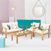 Outdoor 4-Piece Acacia Wood Chat Set, 4 Seater Acacia Wood Conversation Sofa and Table Set with Water Resistant Cushions, Teak Finished (1, White)