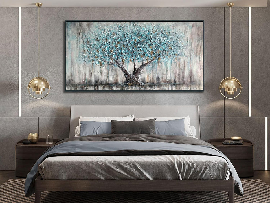 Framed Teal TreeOfLife CanvasArtwork Wall Art 58x29