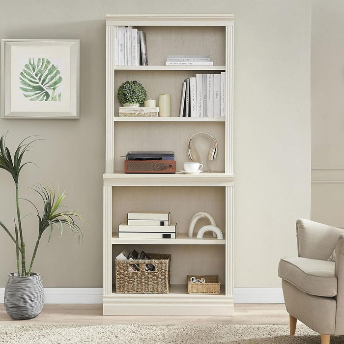 Halston Multi-Depth Bookcase, Adjustable Storage Open Display Shelving Unit for Home and Office Space, 31.5”L X 15.75”W X 72.8”H, Cream