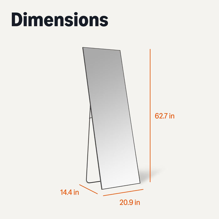 Full Length Floor Mirror, 64" X 21" X 0.55", Black